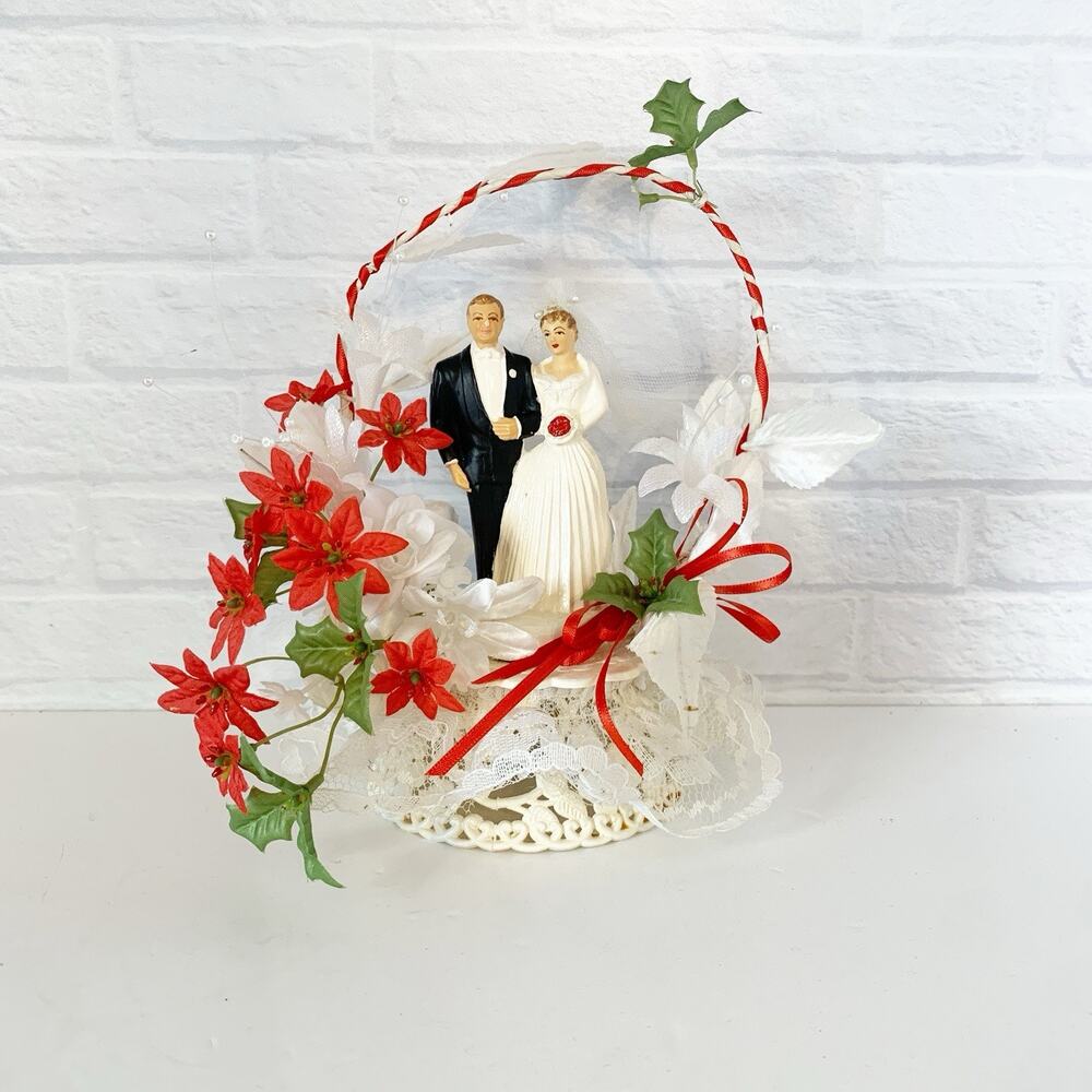 Vintage Wedding Cake Topper with Bride and Groom 1950s 1960s